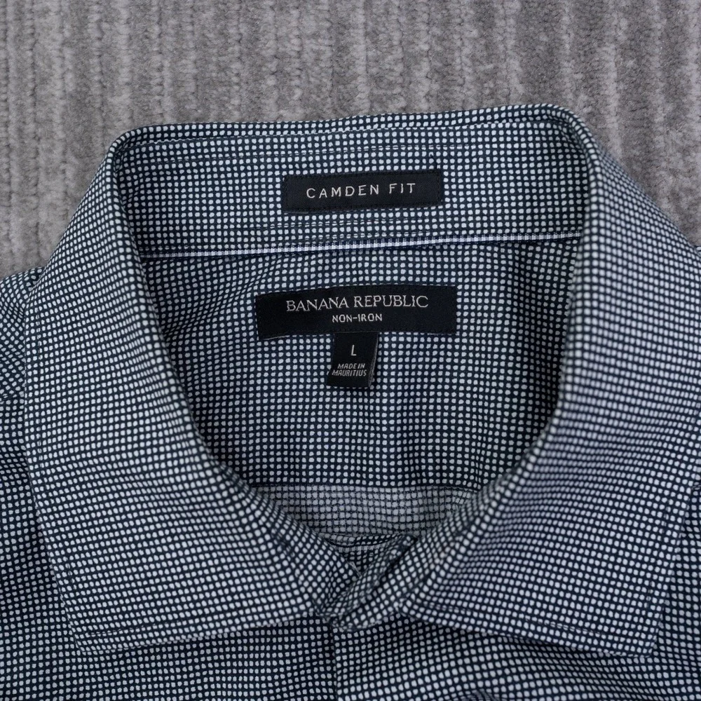 Banana Republic Camden Fit Non-Iron Dress Shirt Mens Large Navy Micro Check L